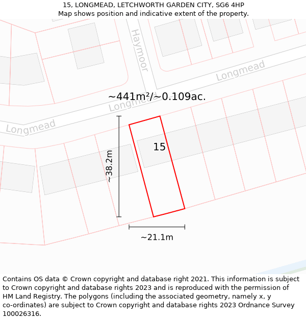 15, LONGMEAD, LETCHWORTH GARDEN CITY, SG6 4HP: Plot and title map