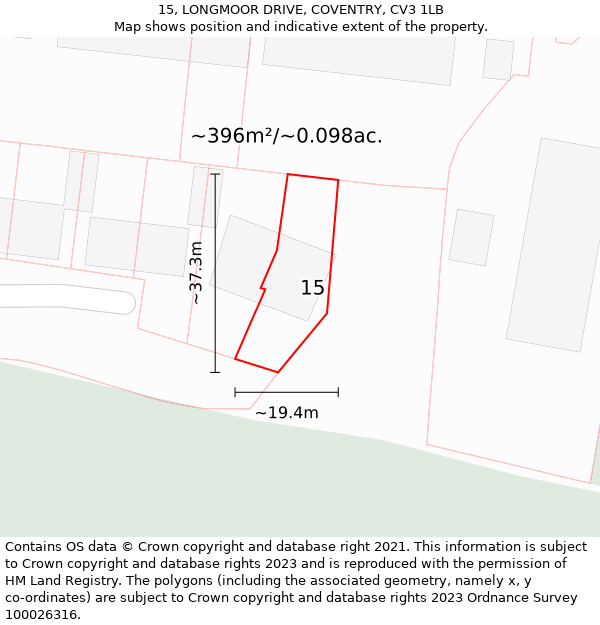 15, LONGMOOR DRIVE, COVENTRY, CV3 1LB: Plot and title map