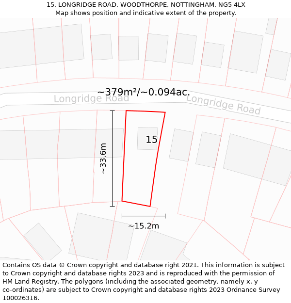 15, LONGRIDGE ROAD, WOODTHORPE, NOTTINGHAM, NG5 4LX: Plot and title map