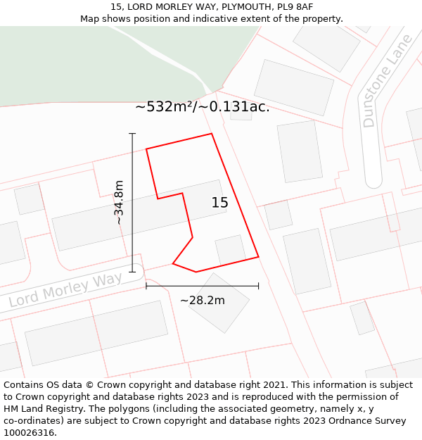 15, LORD MORLEY WAY, PLYMOUTH, PL9 8AF: Plot and title map