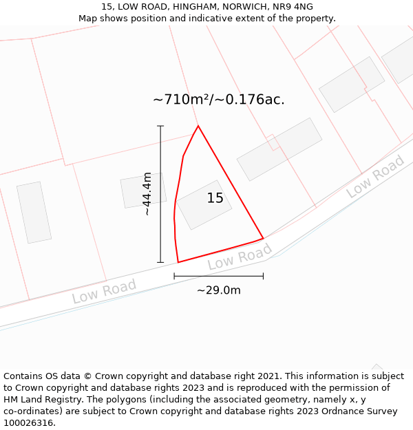 15, LOW ROAD, HINGHAM, NORWICH, NR9 4NG: Plot and title map