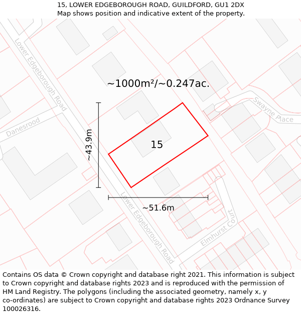 15, LOWER EDGEBOROUGH ROAD, GUILDFORD, GU1 2DX: Plot and title map