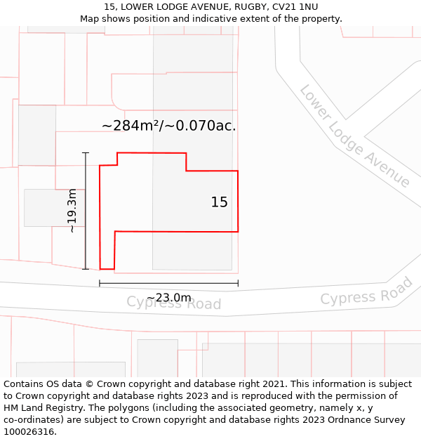 15, LOWER LODGE AVENUE, RUGBY, CV21 1NU: Plot and title map