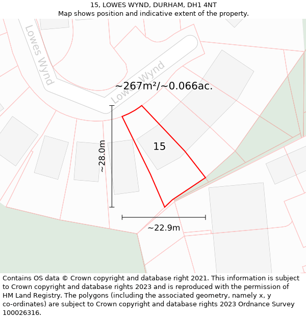 15, LOWES WYND, DURHAM, DH1 4NT: Plot and title map
