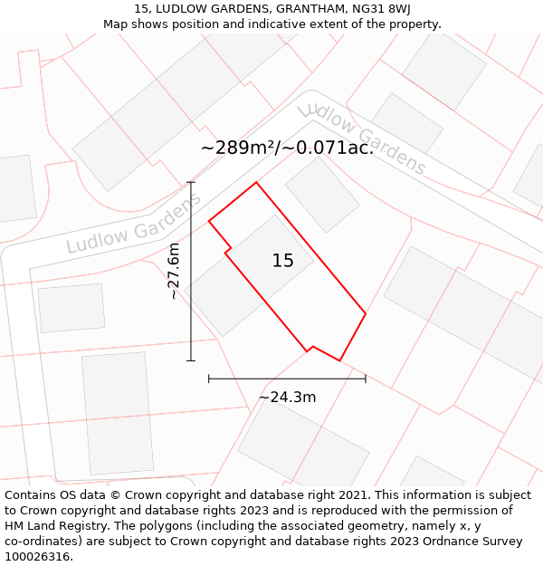 15, LUDLOW GARDENS, GRANTHAM, NG31 8WJ: Plot and title map