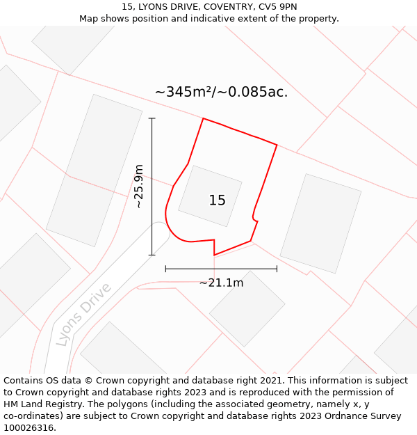 15, LYONS DRIVE, COVENTRY, CV5 9PN: Plot and title map