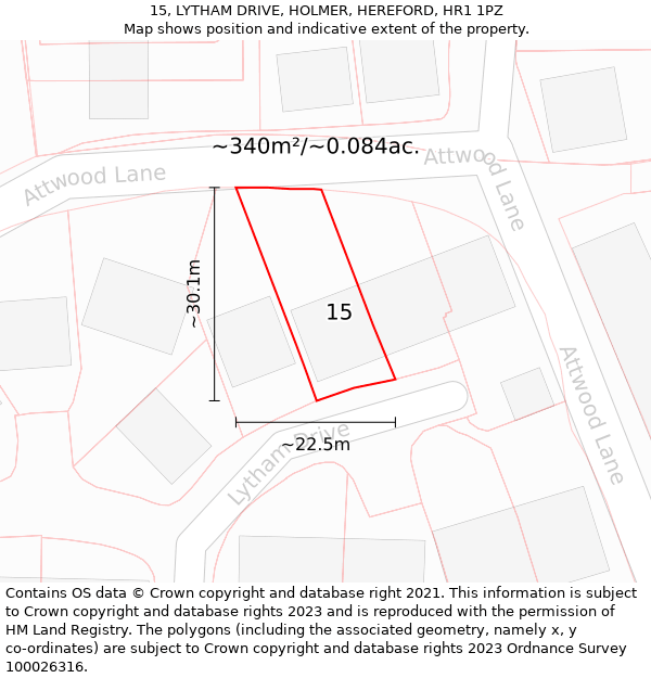 15, LYTHAM DRIVE, HOLMER, HEREFORD, HR1 1PZ: Plot and title map