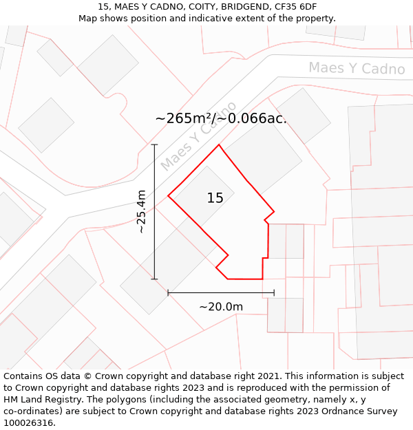 15, MAES Y CADNO, COITY, BRIDGEND, CF35 6DF: Plot and title map