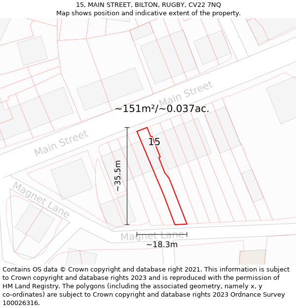 15, MAIN STREET, BILTON, RUGBY, CV22 7NQ: Plot and title map