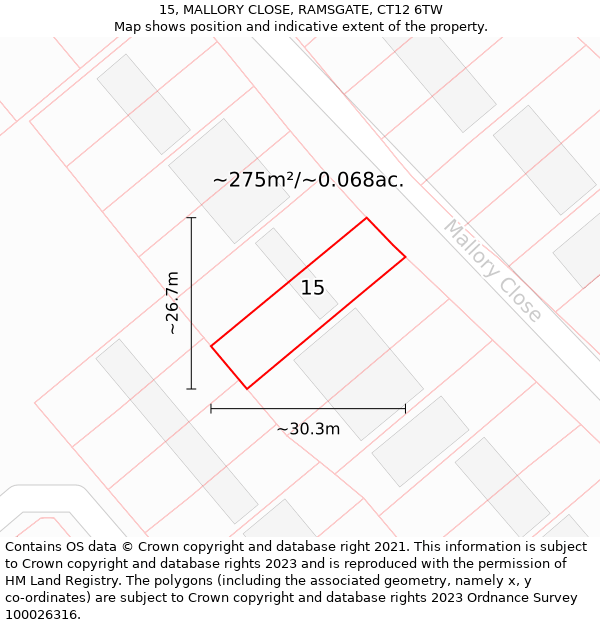 15, MALLORY CLOSE, RAMSGATE, CT12 6TW: Plot and title map