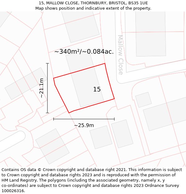 15, MALLOW CLOSE, THORNBURY, BRISTOL, BS35 1UE: Plot and title map