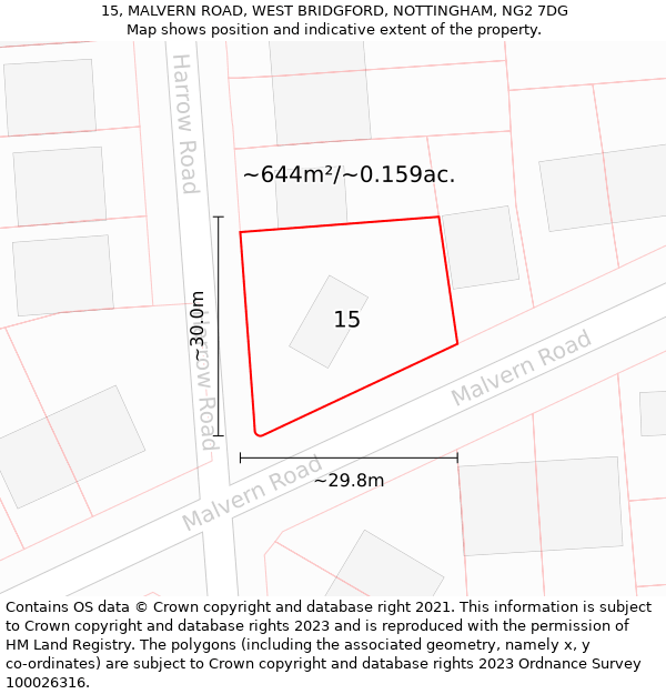 15, MALVERN ROAD, WEST BRIDGFORD, NOTTINGHAM, NG2 7DG: Plot and title map