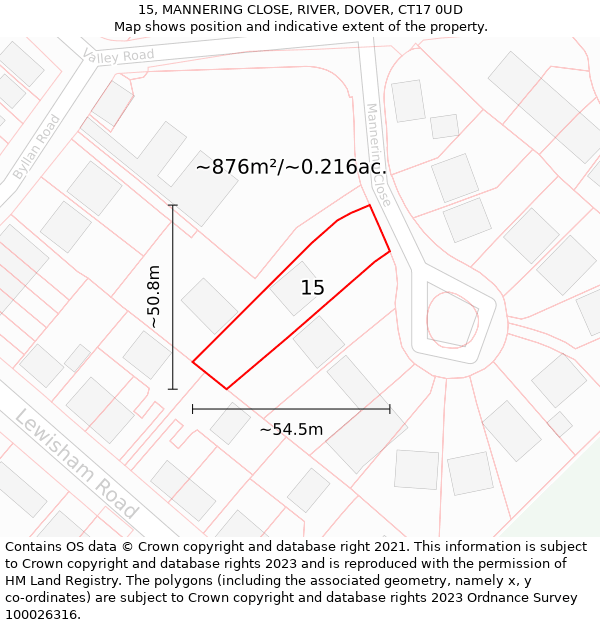 15, MANNERING CLOSE, RIVER, DOVER, CT17 0UD: Plot and title map