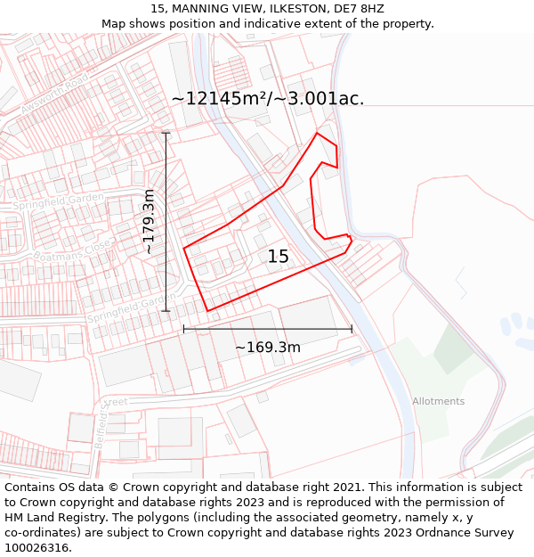 15, MANNING VIEW, ILKESTON, DE7 8HZ: Plot and title map