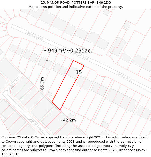 15, MANOR ROAD, POTTERS BAR, EN6 1DG: Plot and title map