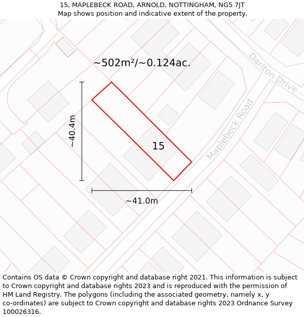 15, MAPLEBECK ROAD, ARNOLD, NOTTINGHAM, NG5 7JT: Plot and title map