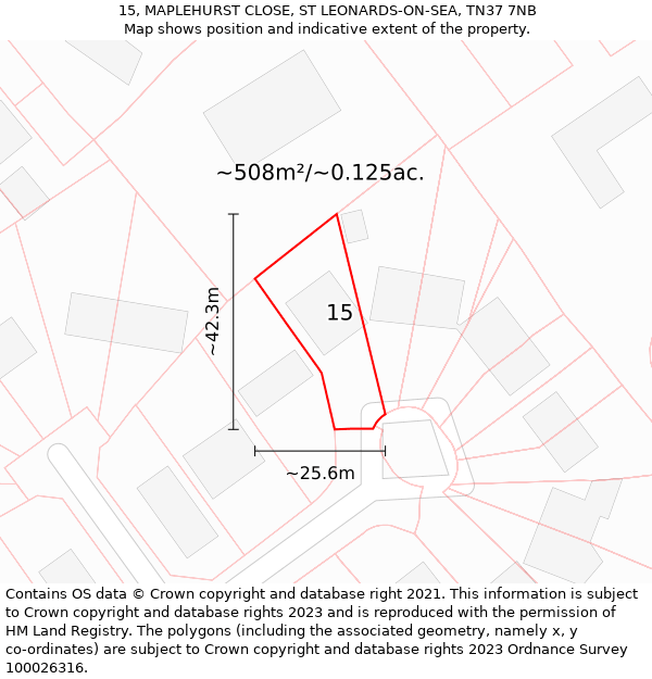 15, MAPLEHURST CLOSE, ST LEONARDS-ON-SEA, TN37 7NB: Plot and title map
