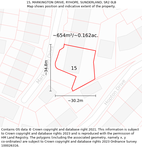 15, MARKINGTON DRIVE, RYHOPE, SUNDERLAND, SR2 0LB: Plot and title map