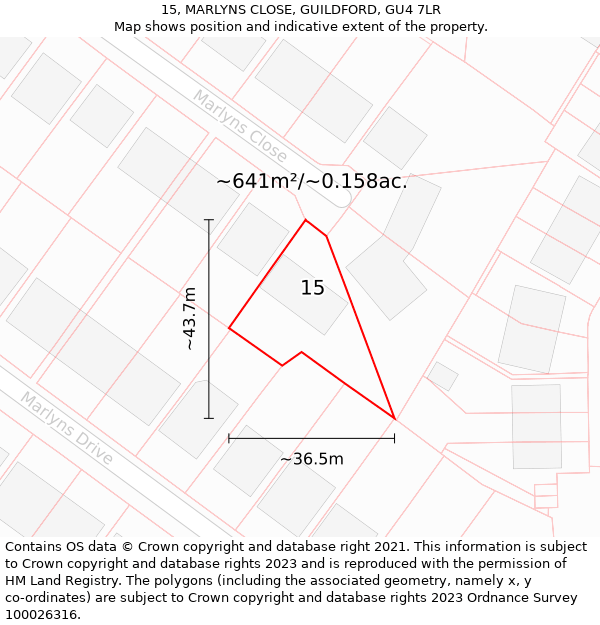 15, MARLYNS CLOSE, GUILDFORD, GU4 7LR: Plot and title map
