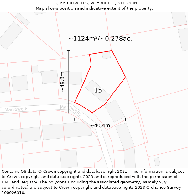 15, MARROWELLS, WEYBRIDGE, KT13 9RN: Plot and title map