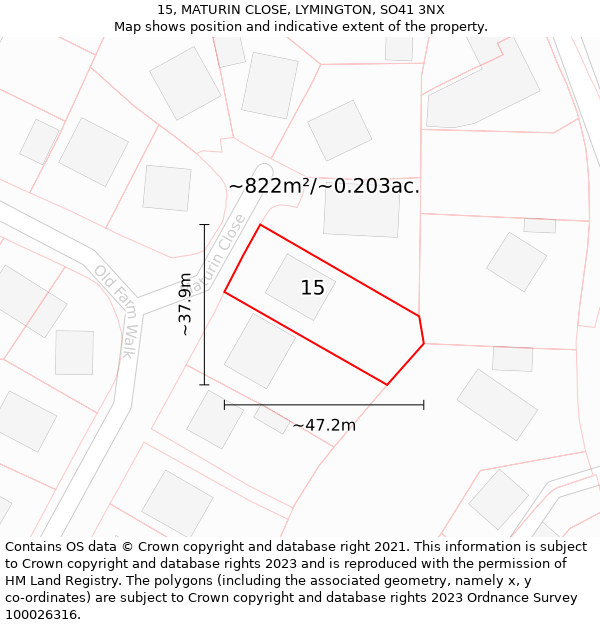 15, MATURIN CLOSE, LYMINGTON, SO41 3NX: Plot and title map