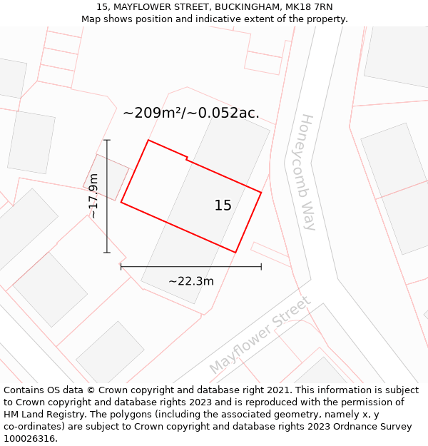 15, MAYFLOWER STREET, BUCKINGHAM, MK18 7RN: Plot and title map