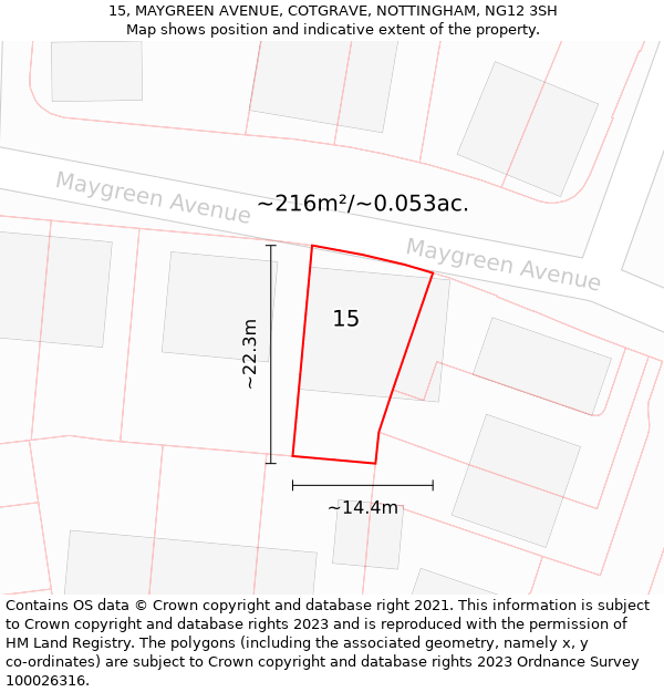 15, MAYGREEN AVENUE, COTGRAVE, NOTTINGHAM, NG12 3SH: Plot and title map