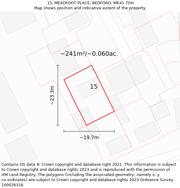 15, MEADFOOT PLACE, BEDFORD, MK41 7GH: Plot and title map