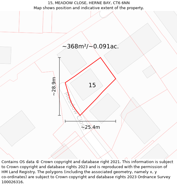 15, MEADOW CLOSE, HERNE BAY, CT6 6NN: Plot and title map