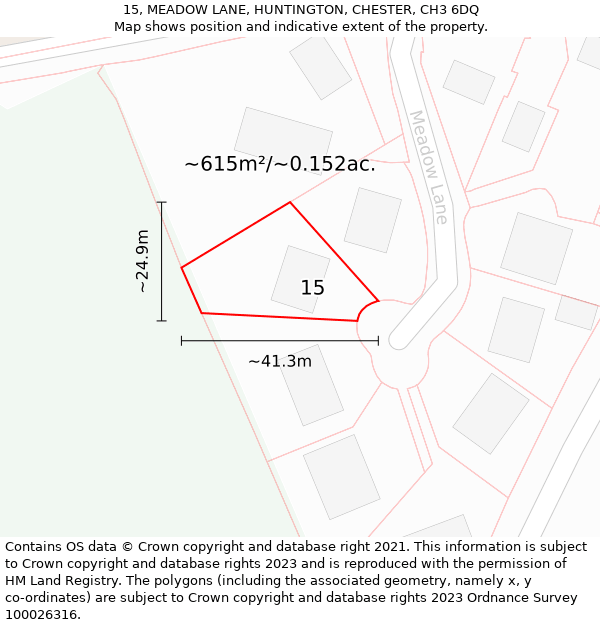 15, MEADOW LANE, HUNTINGTON, CHESTER, CH3 6DQ: Plot and title map