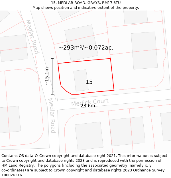 15, MEDLAR ROAD, GRAYS, RM17 6TU: Plot and title map