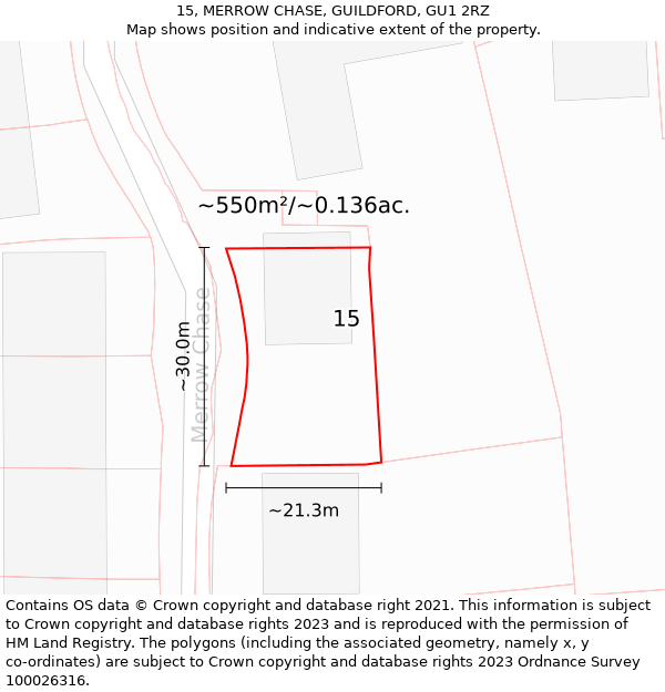 15, MERROW CHASE, GUILDFORD, GU1 2RZ: Plot and title map