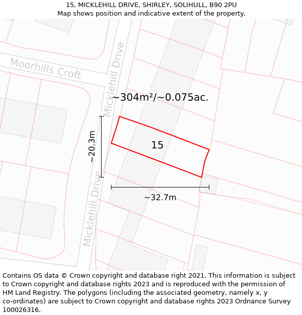 15, MICKLEHILL DRIVE, SHIRLEY, SOLIHULL, B90 2PU: Plot and title map