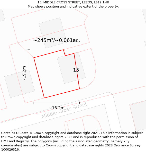 15, MIDDLE CROSS STREET, LEEDS, LS12 1NR: Plot and title map