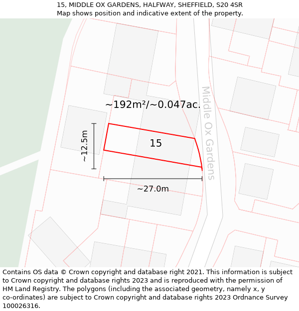 15, MIDDLE OX GARDENS, HALFWAY, SHEFFIELD, S20 4SR: Plot and title map