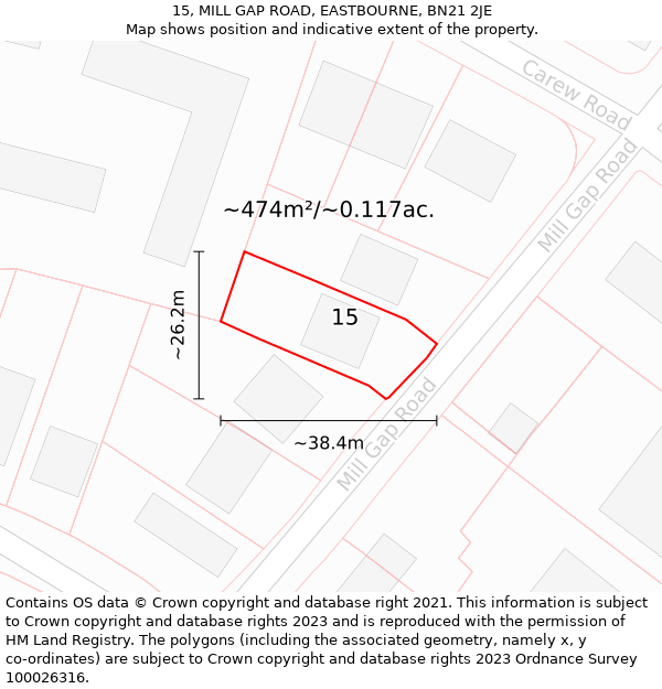 15, MILL GAP ROAD, EASTBOURNE, BN21 2JE: Plot and title map