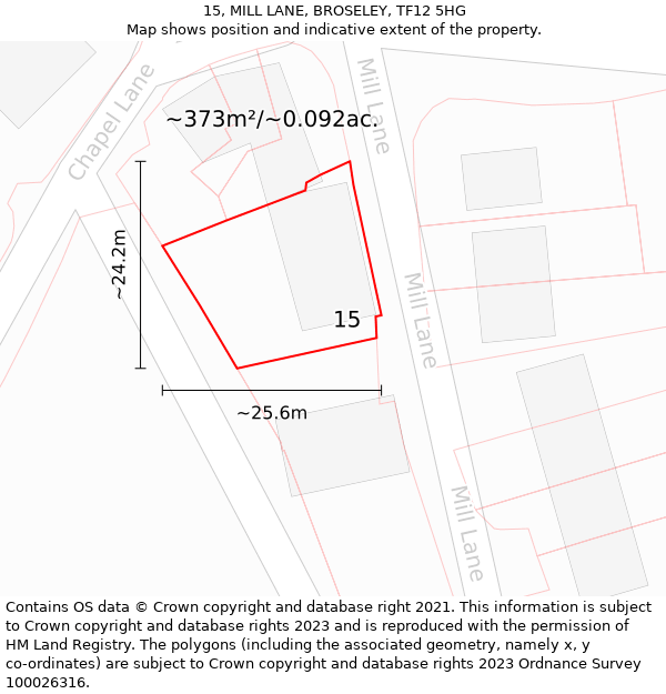 15, MILL LANE, BROSELEY, TF12 5HG: Plot and title map