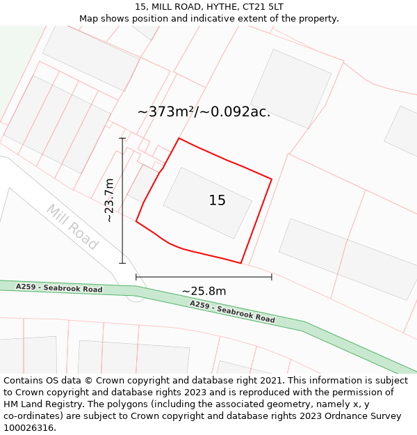 15, MILL ROAD, HYTHE, CT21 5LT: Plot and title map