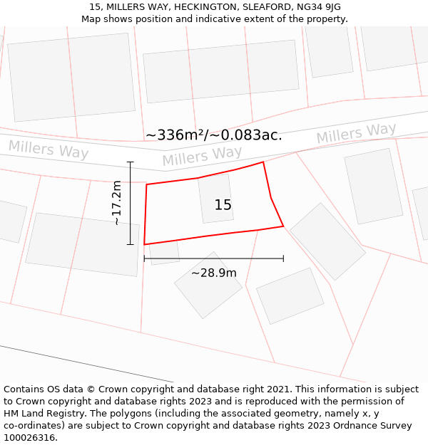 15, MILLERS WAY, HECKINGTON, SLEAFORD, NG34 9JG: Plot and title map