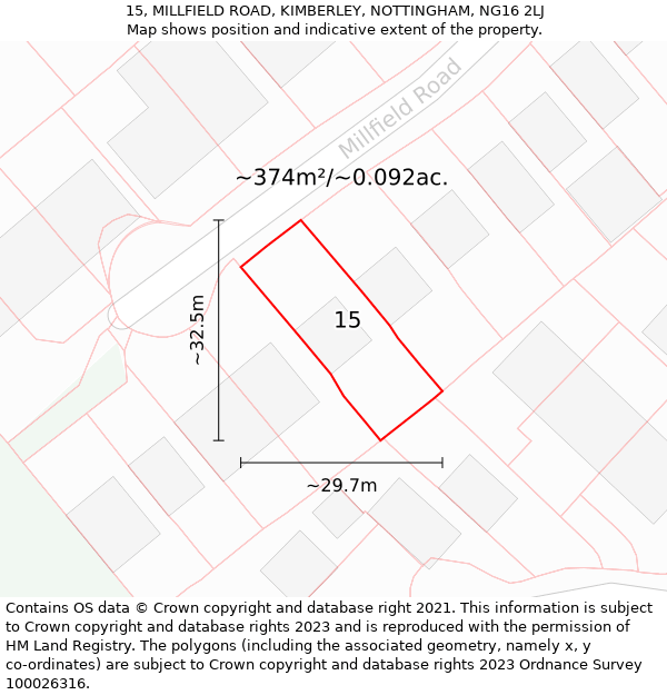 15, MILLFIELD ROAD, KIMBERLEY, NOTTINGHAM, NG16 2LJ: Plot and title map