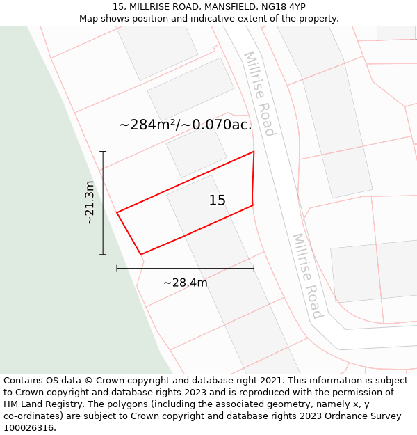 15, MILLRISE ROAD, MANSFIELD, NG18 4YP: Plot and title map