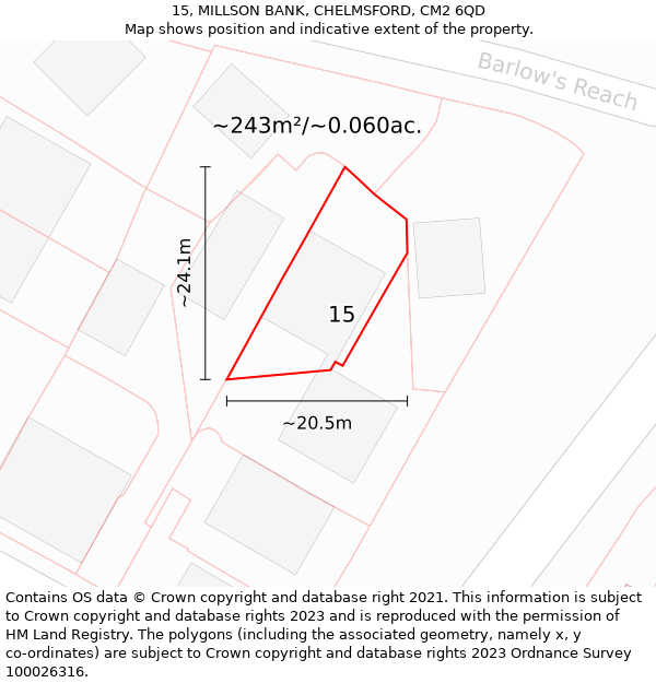 15, MILLSON BANK, CHELMSFORD, CM2 6QD: Plot and title map