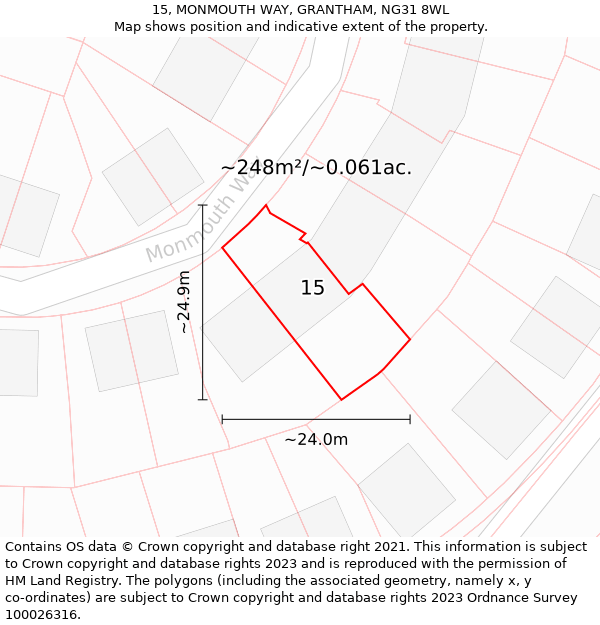 15, MONMOUTH WAY, GRANTHAM, NG31 8WL: Plot and title map