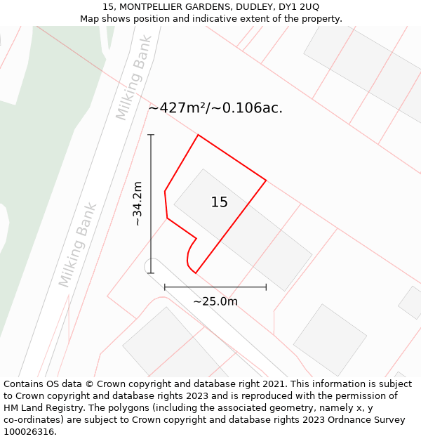 15, MONTPELLIER GARDENS, DUDLEY, DY1 2UQ: Plot and title map