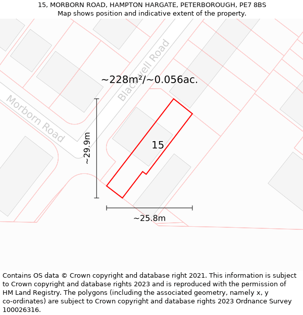 15, MORBORN ROAD, HAMPTON HARGATE, PETERBOROUGH, PE7 8BS: Plot and title map