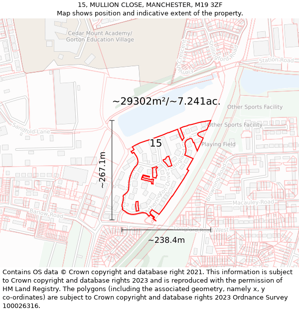 15, MULLION CLOSE, MANCHESTER, M19 3ZF: Plot and title map