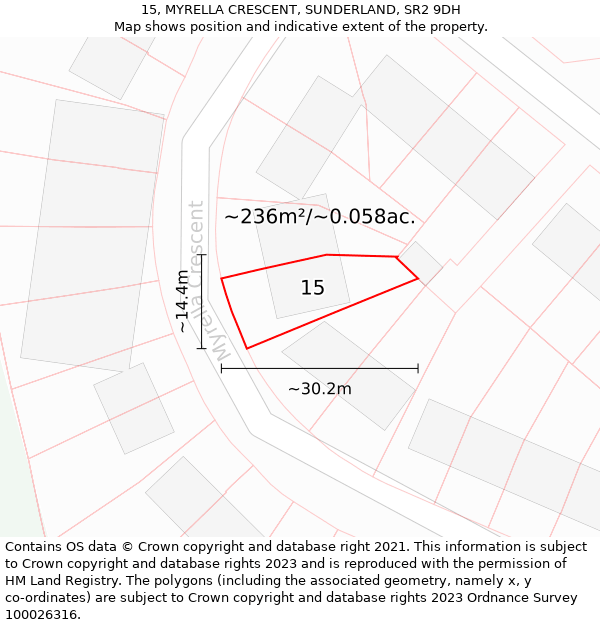 15, MYRELLA CRESCENT, SUNDERLAND, SR2 9DH: Plot and title map