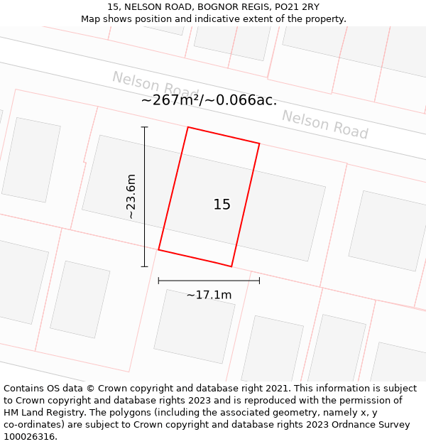 15, NELSON ROAD, BOGNOR REGIS, PO21 2RY: Plot and title map