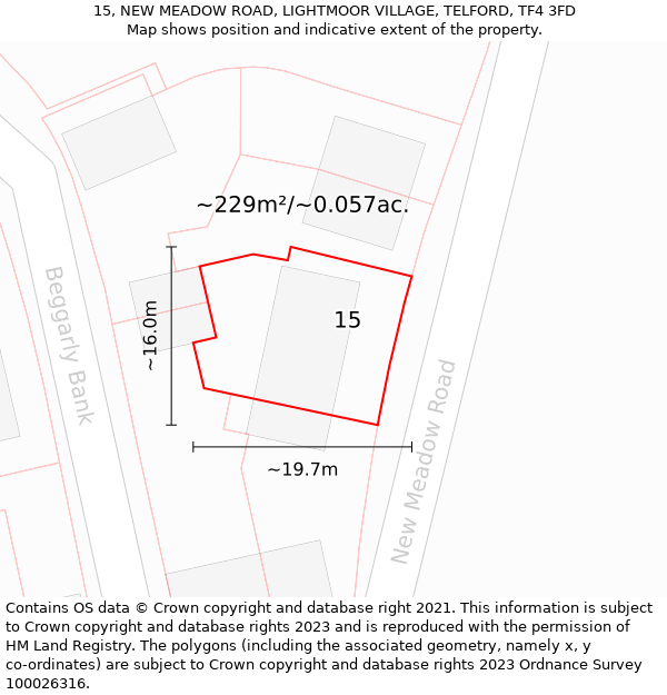 15, NEW MEADOW ROAD, LIGHTMOOR VILLAGE, TELFORD, TF4 3FD: Plot and title map