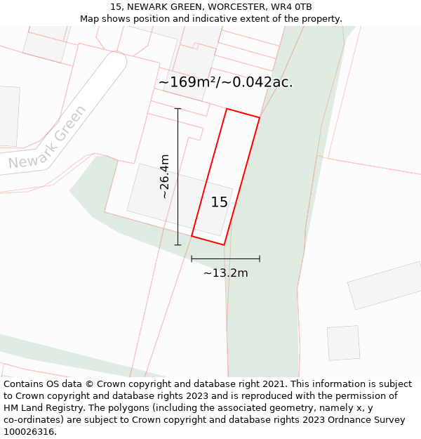 15, NEWARK GREEN, WORCESTER, WR4 0TB: Plot and title map